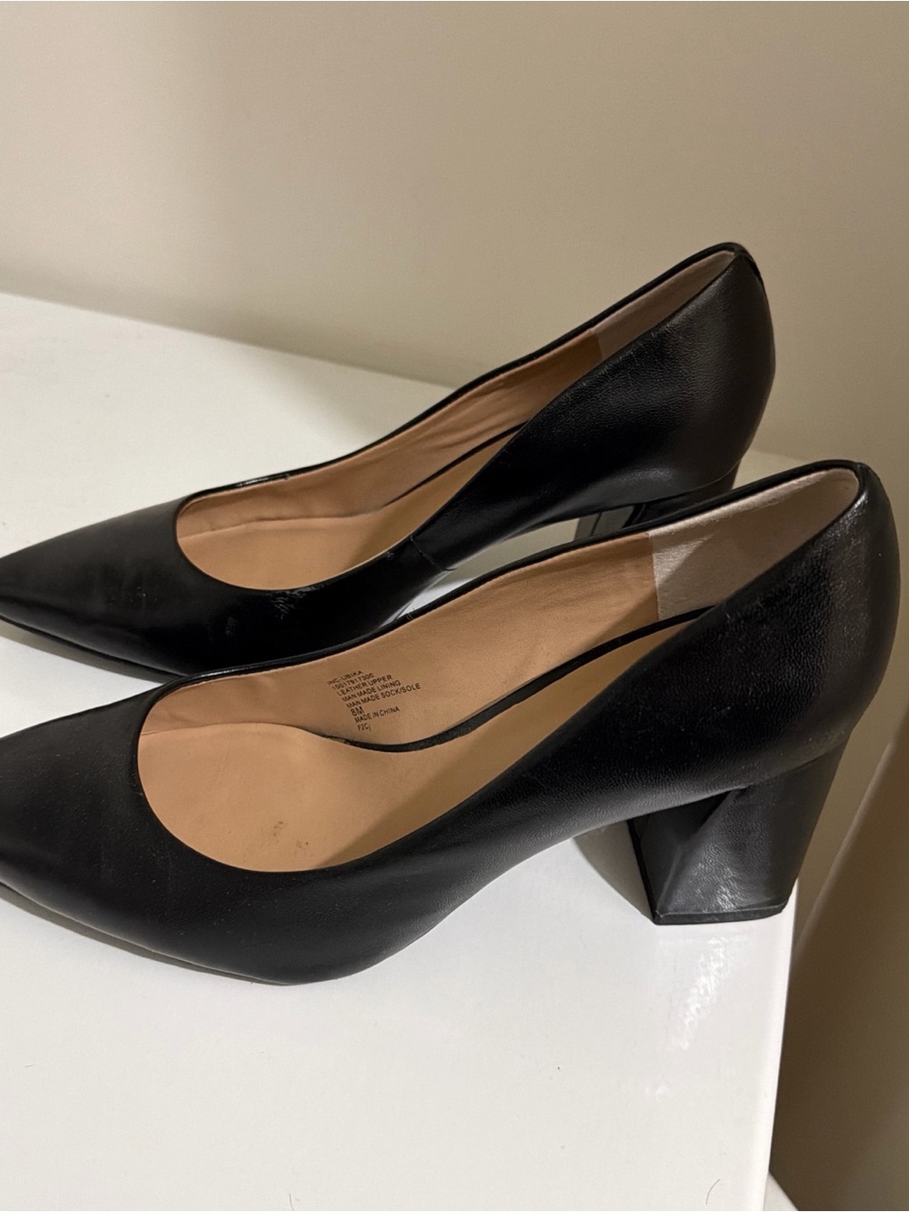 INC International Concepts Black Pointed-Toe Block Heel Pumps